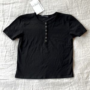 Zara Black Button Tee/Top Size Small